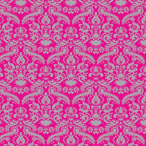 Bright Pink And Silver Damask Wallpaper
