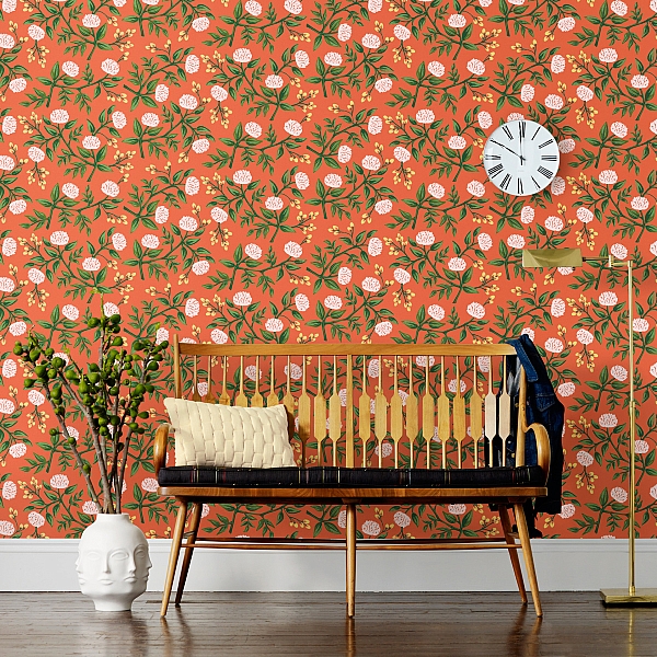 Peonies Persimmon Wallpaper Roll Hygge And West Rifle Paper Co