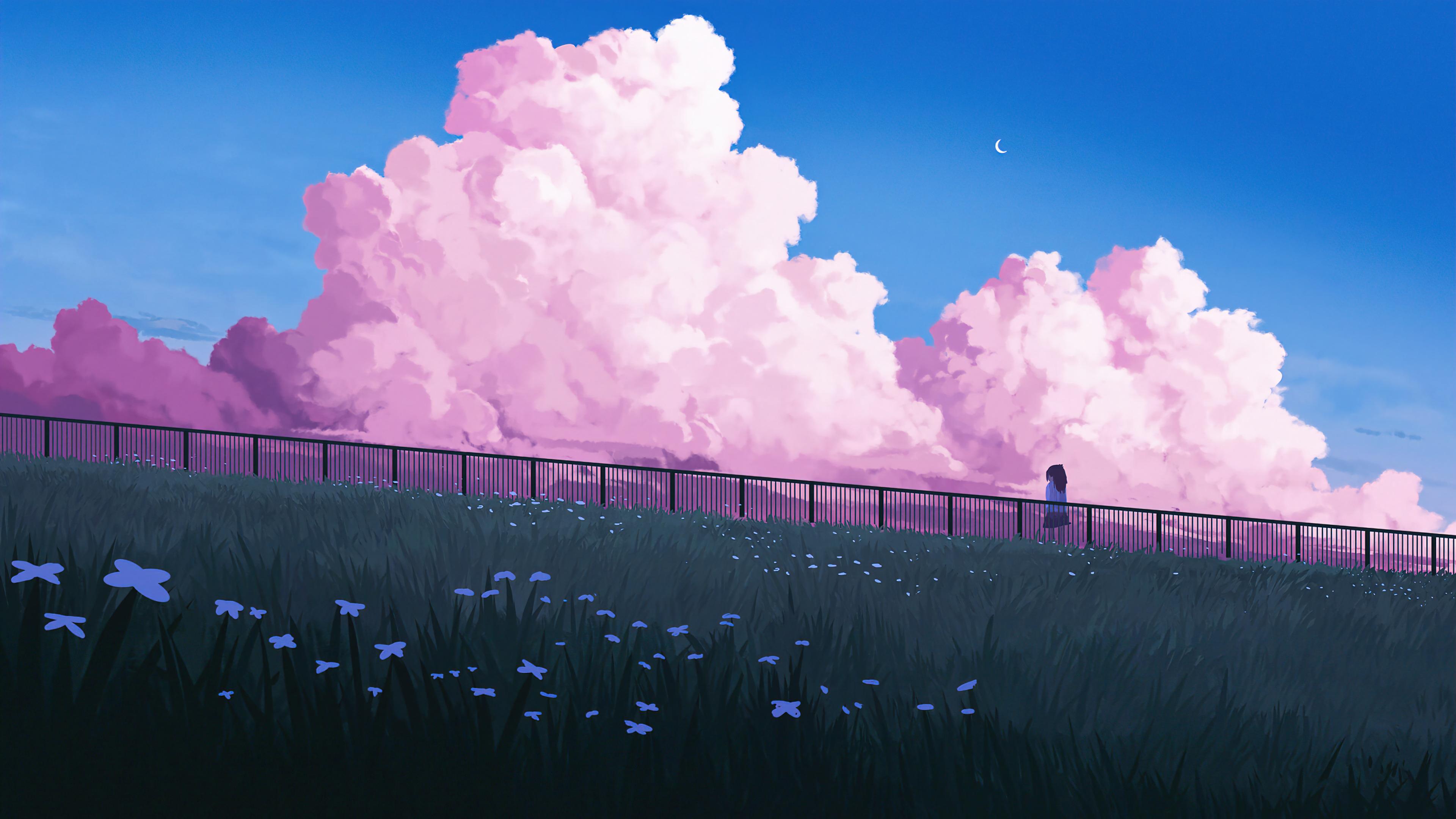 Clouds Anime Scenery Art 4K Phone iPhone Wallpaper 6000b