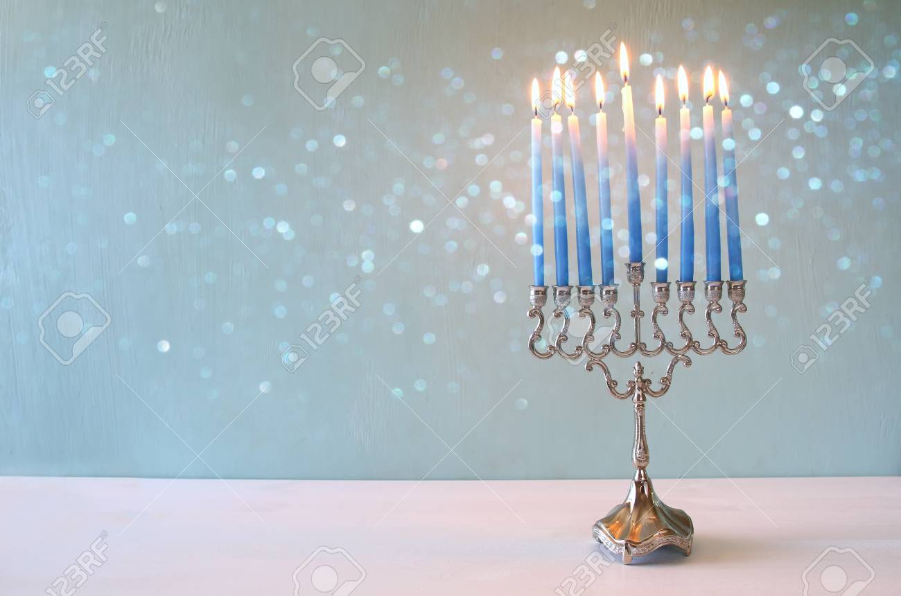 Image Of Jewish Holiday Hanukkah Background With Menorah