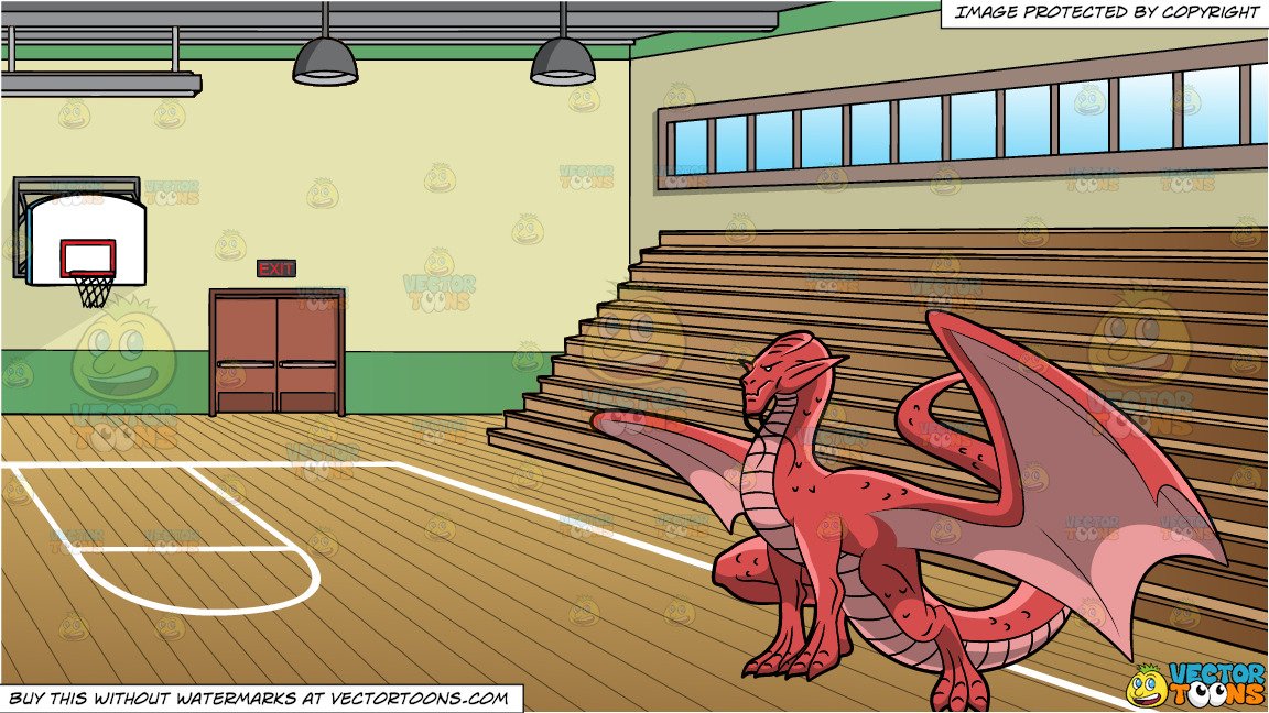 A Red Dragon And School Gymnasium With Basketball Court