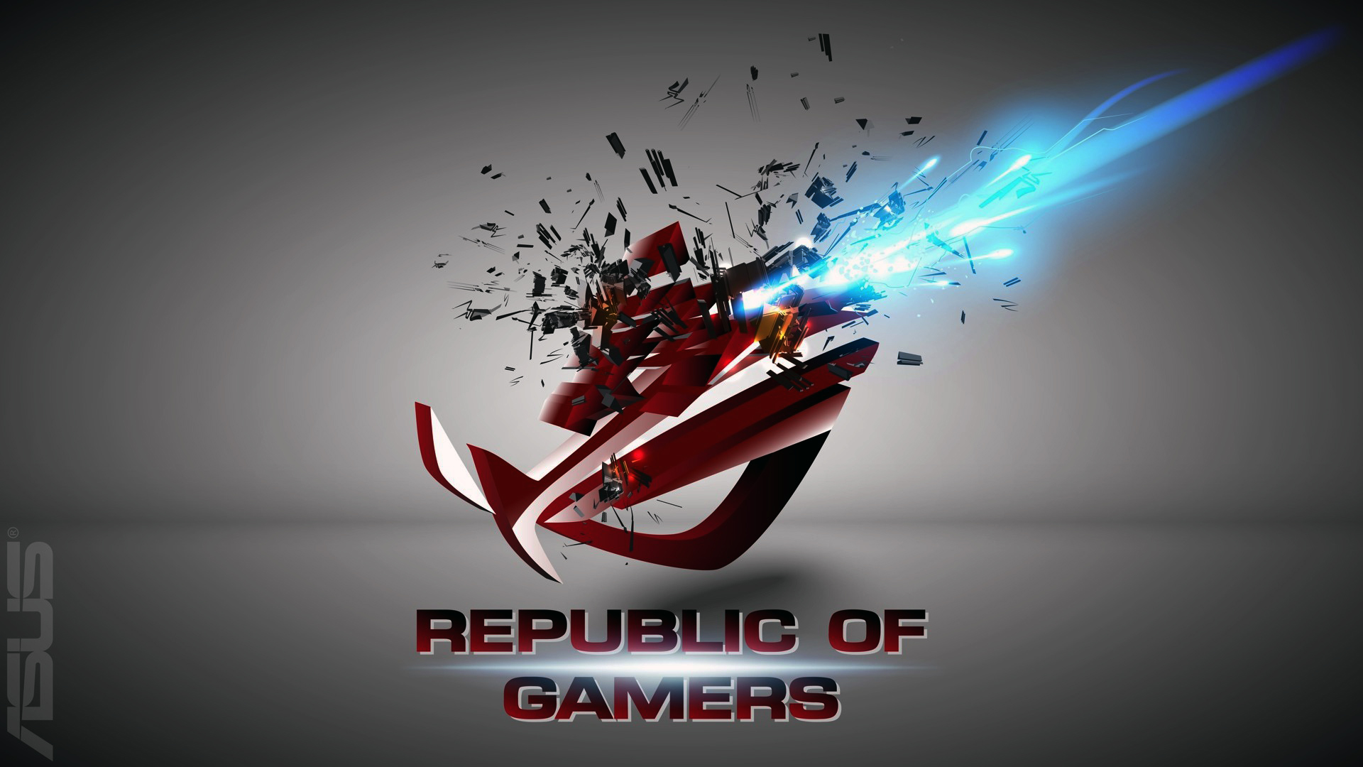 Free download asus rog republic of gamers logo shattered explosion hd