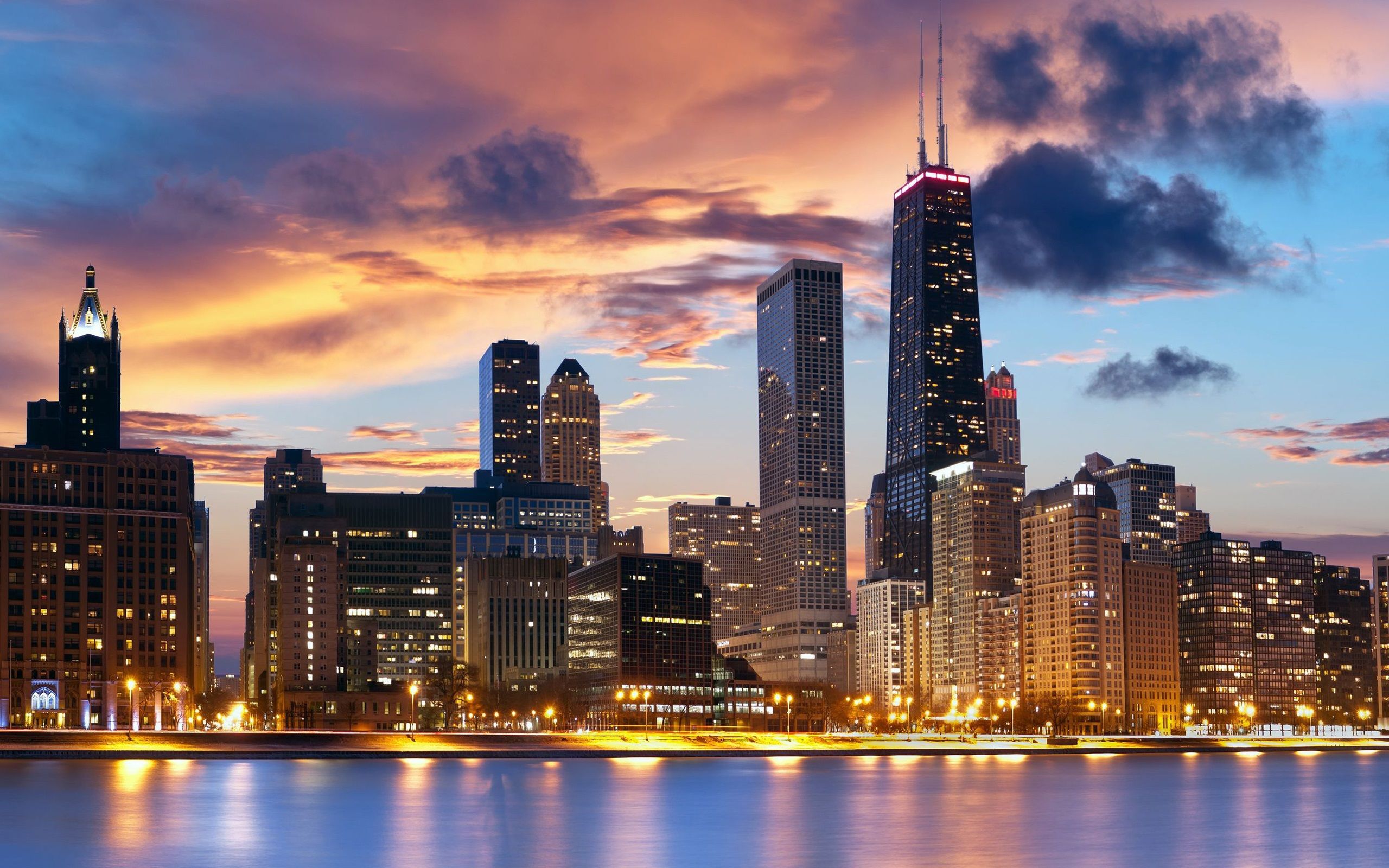 Chicago City Lights Usa Wallpaper Illinois