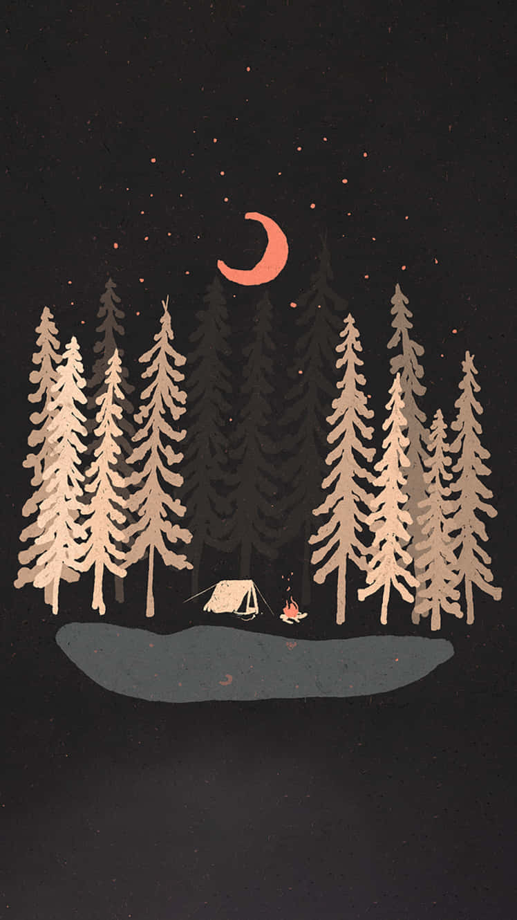 Moon And Stars iPhone On Campsite Wallpaper