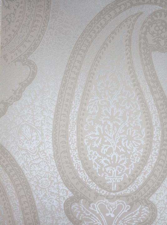 Kashmir Wallpaper Large paisley design wallpaper in silver grey and