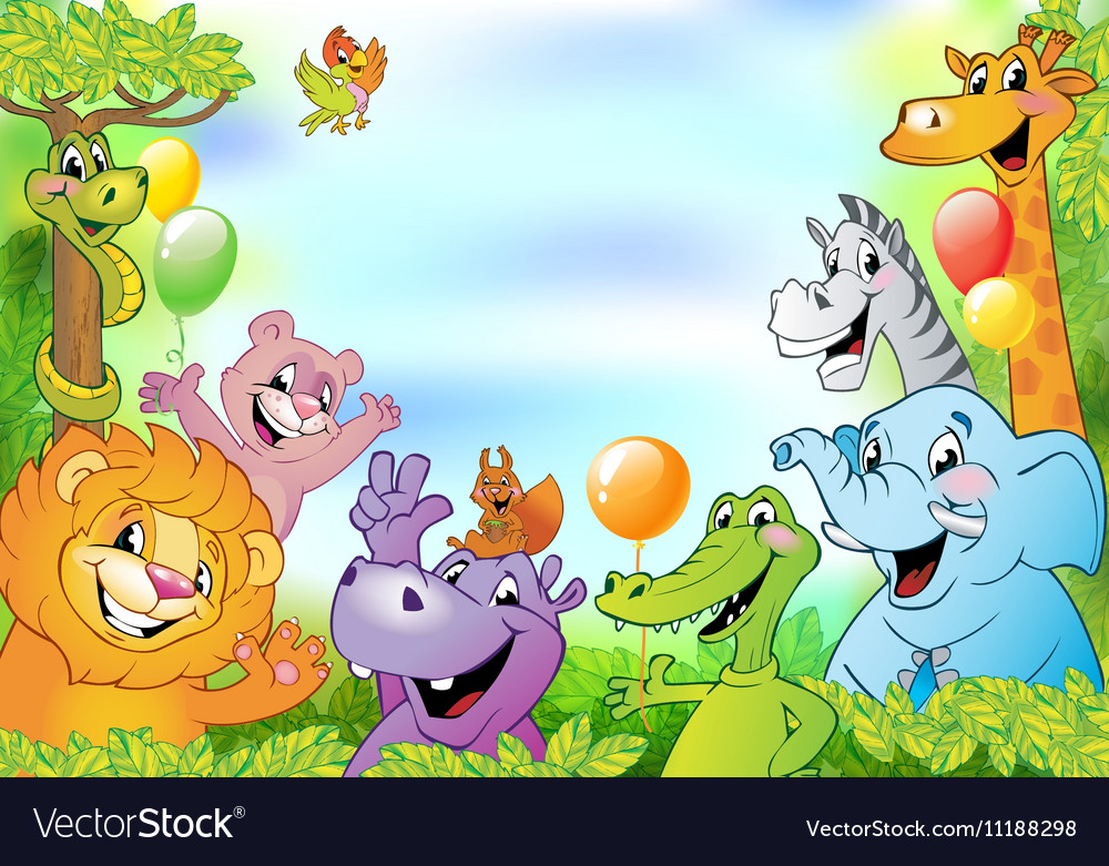 Cartoon animals cheerful background Royalty Free Vector