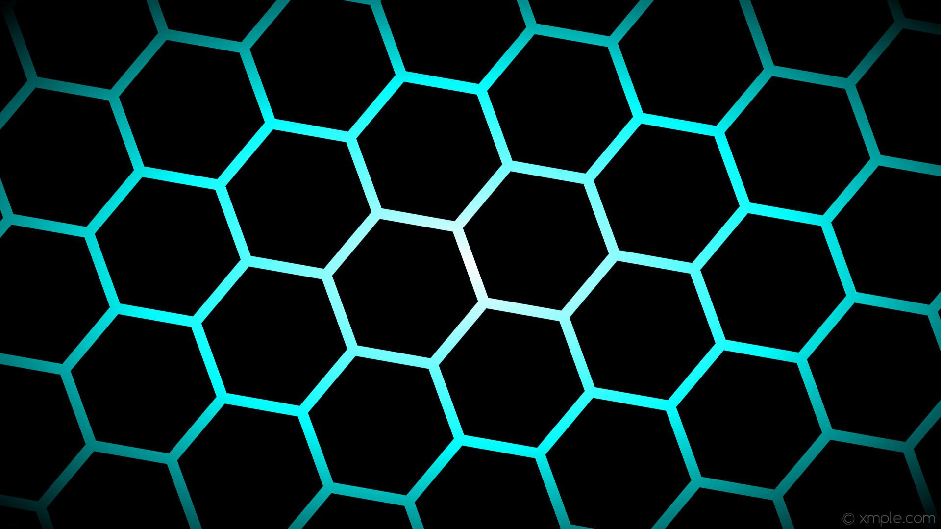 Wallpaper Glow Hexagon Black Blue White Gradient Aqua Cyan