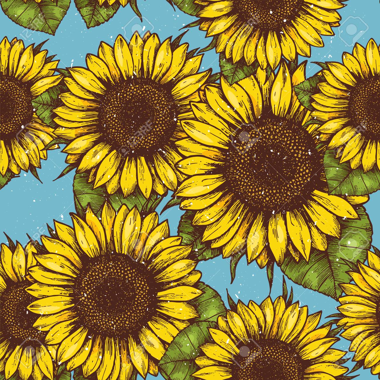 Sunflower Vintage Seamless Pattern Retro Background
