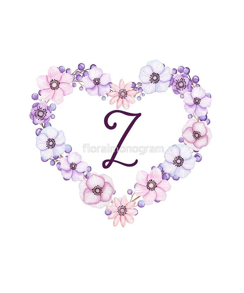 Monogram Z Floral Heart By Floralmonogram