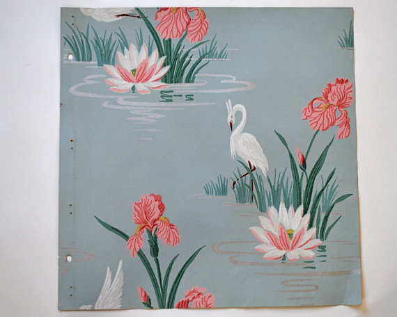 Vintage Wallpaper Sample Book Sheet Trimz Pattern Water