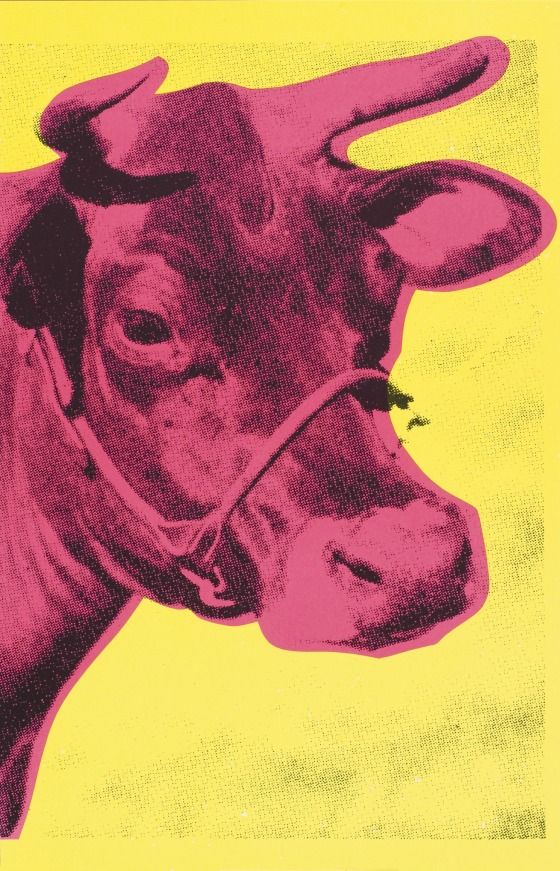 Warhol Cow Wallpaper Pink On Yellow Screen Print