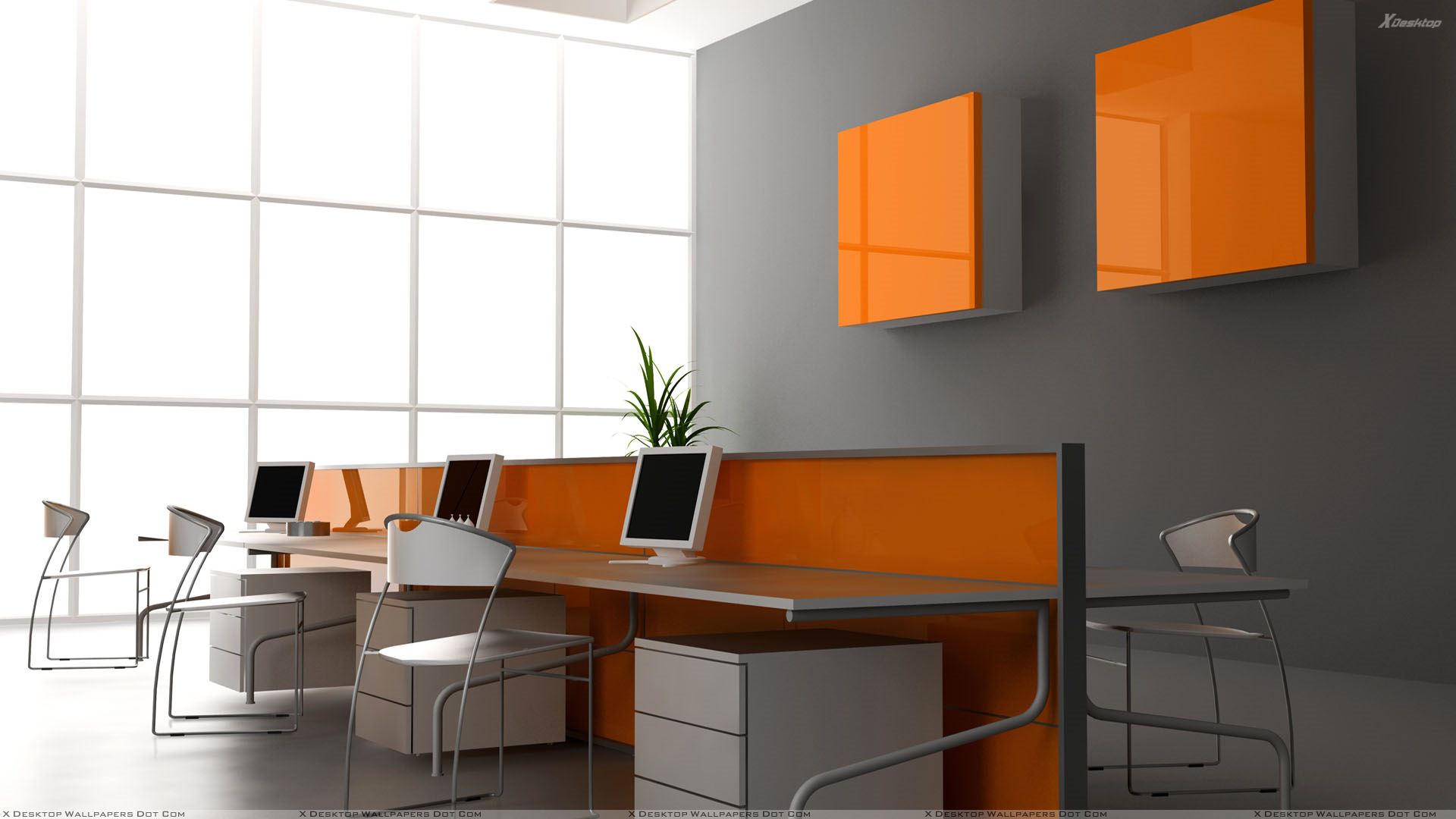 Grey And Orange Background In Office Wallpaper
