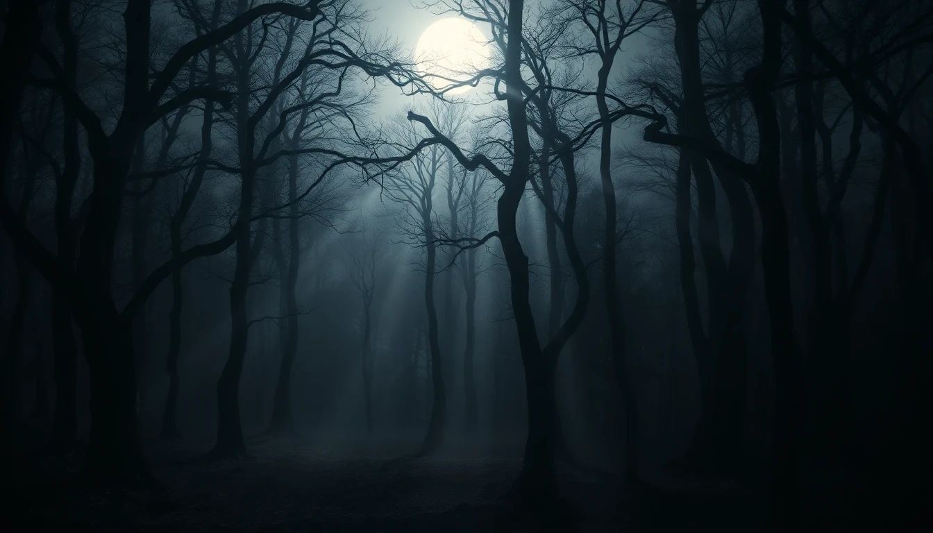 Dark Forest With Moon Wallpaper