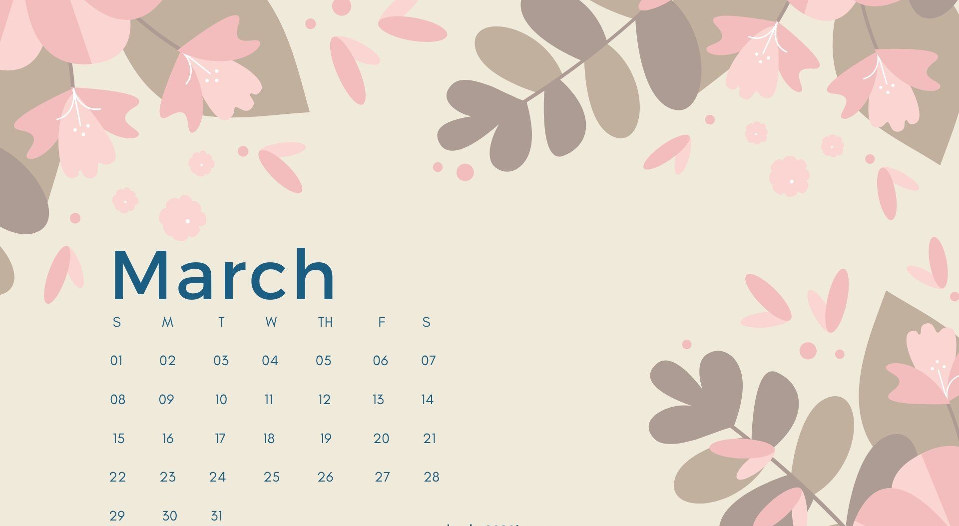March Calendar Desktop Wallpaper