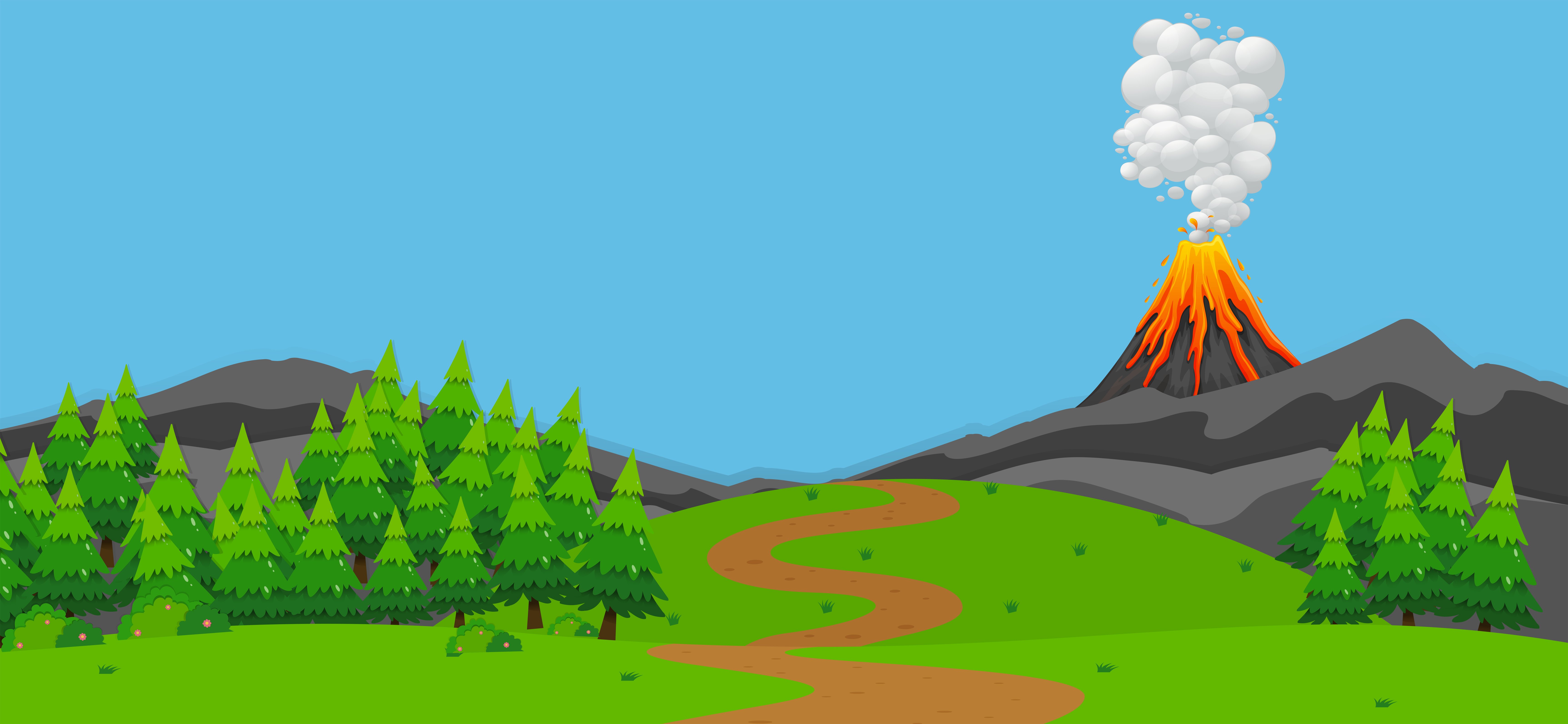Background Scene With Volcano And Forest Vector Art At Vecteezy
