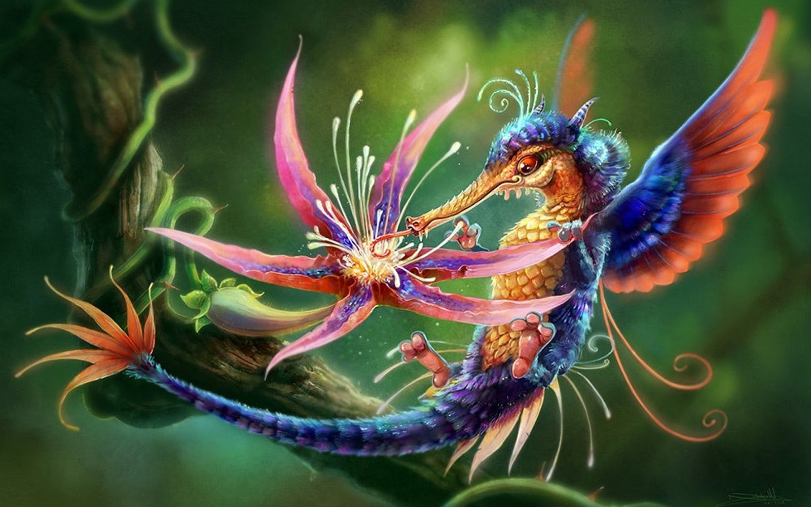 Flying Colorful Fantasy Bird Animal Wallpaper