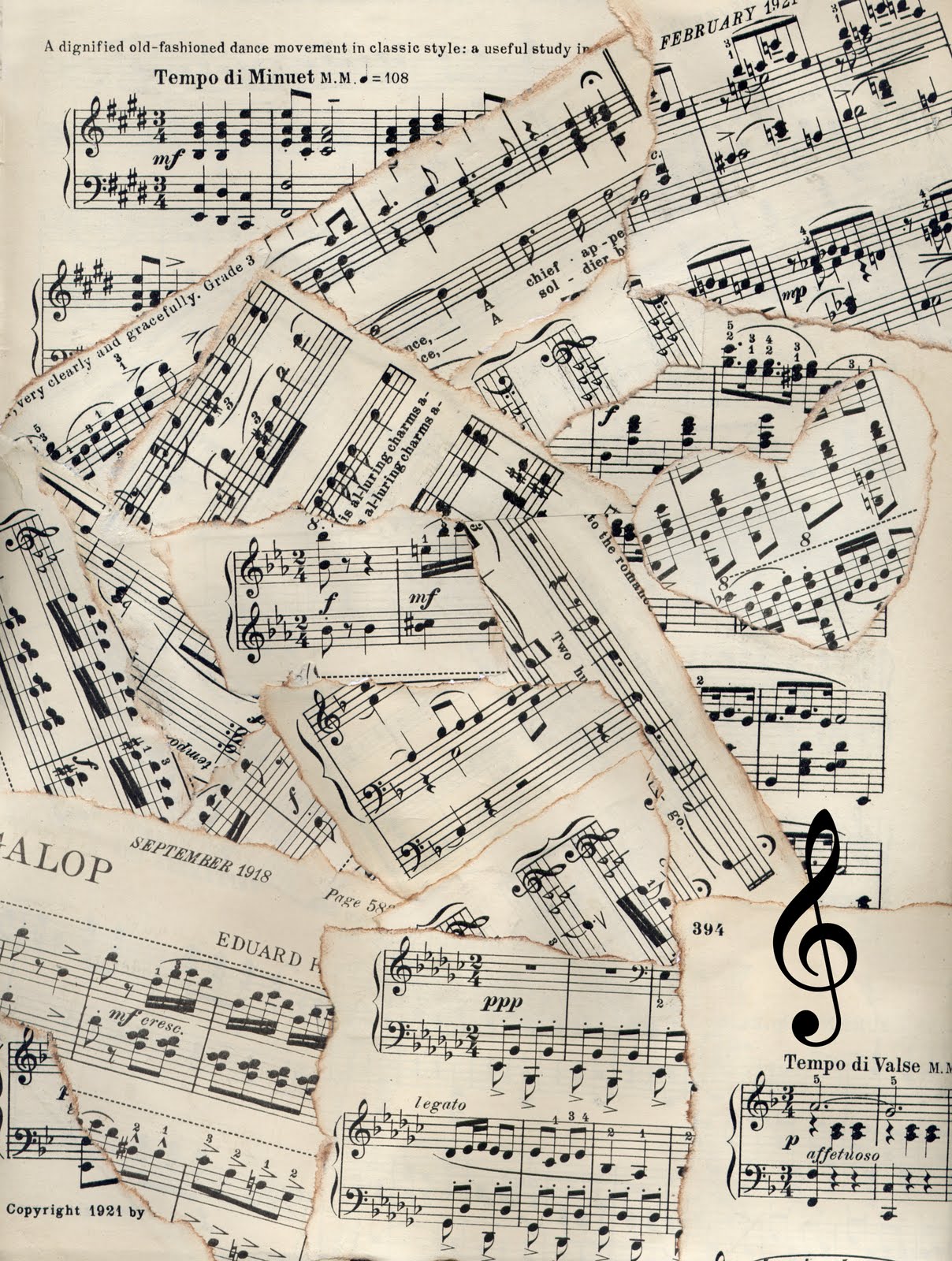 Vintage sheet music patchwork background