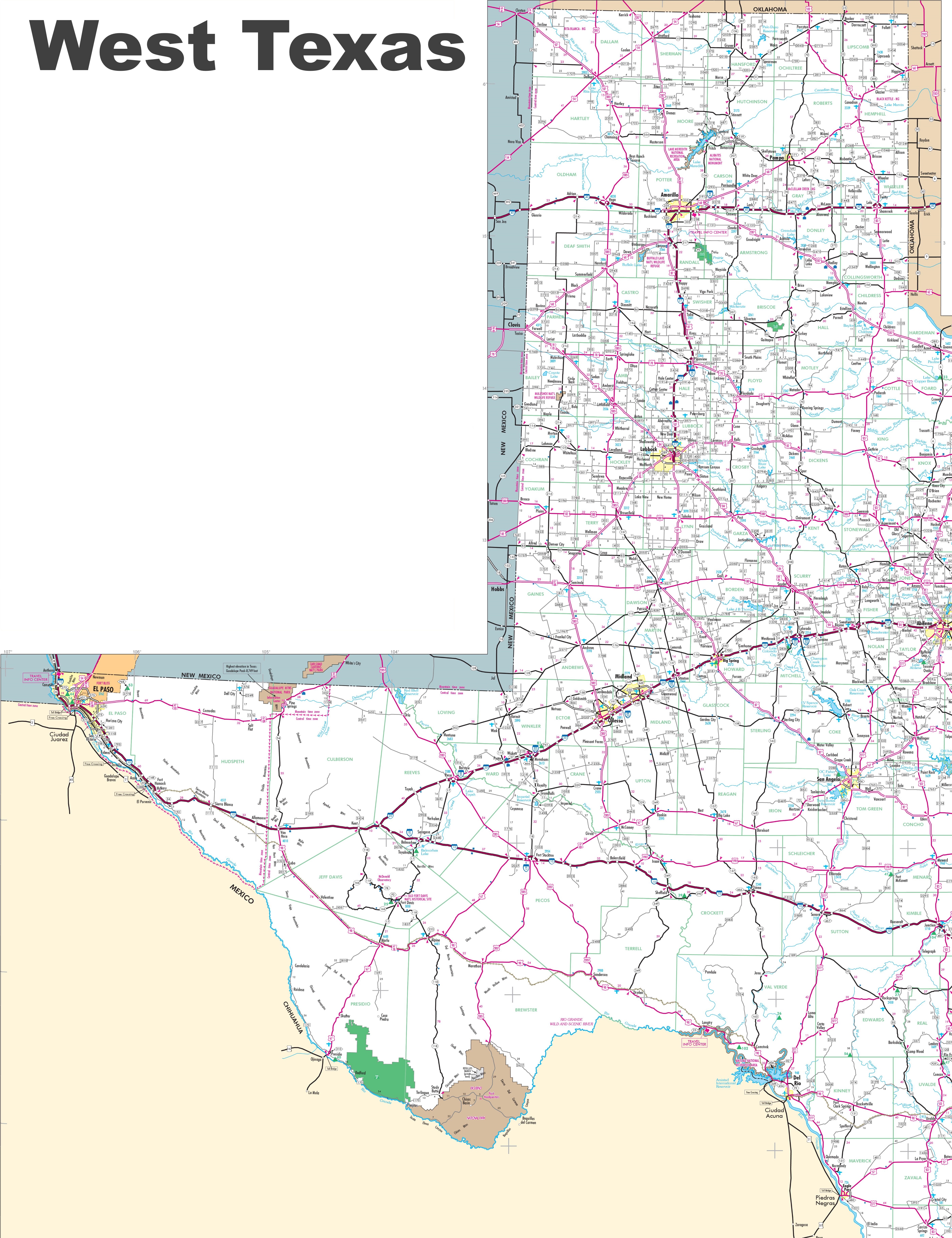 Show me a map of west texas and travel information Download free