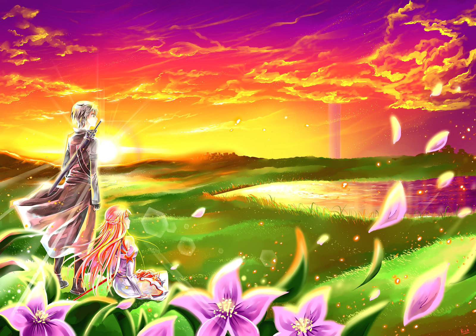 Sword Art Online Wallpaper Kirito Asuna Sunset Anime HD