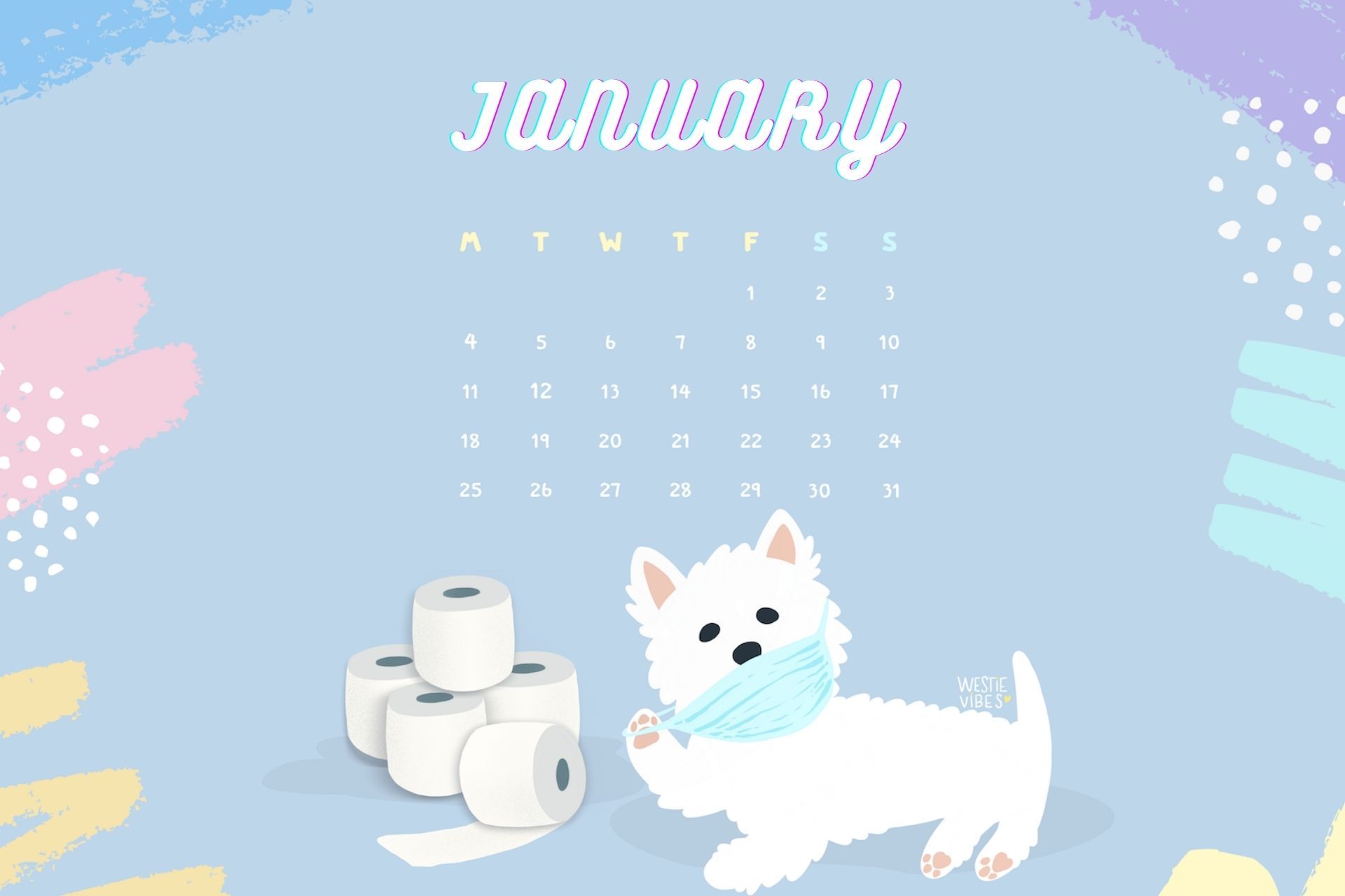 January HD Calendar Wallpaper Featuring Cute Puppy