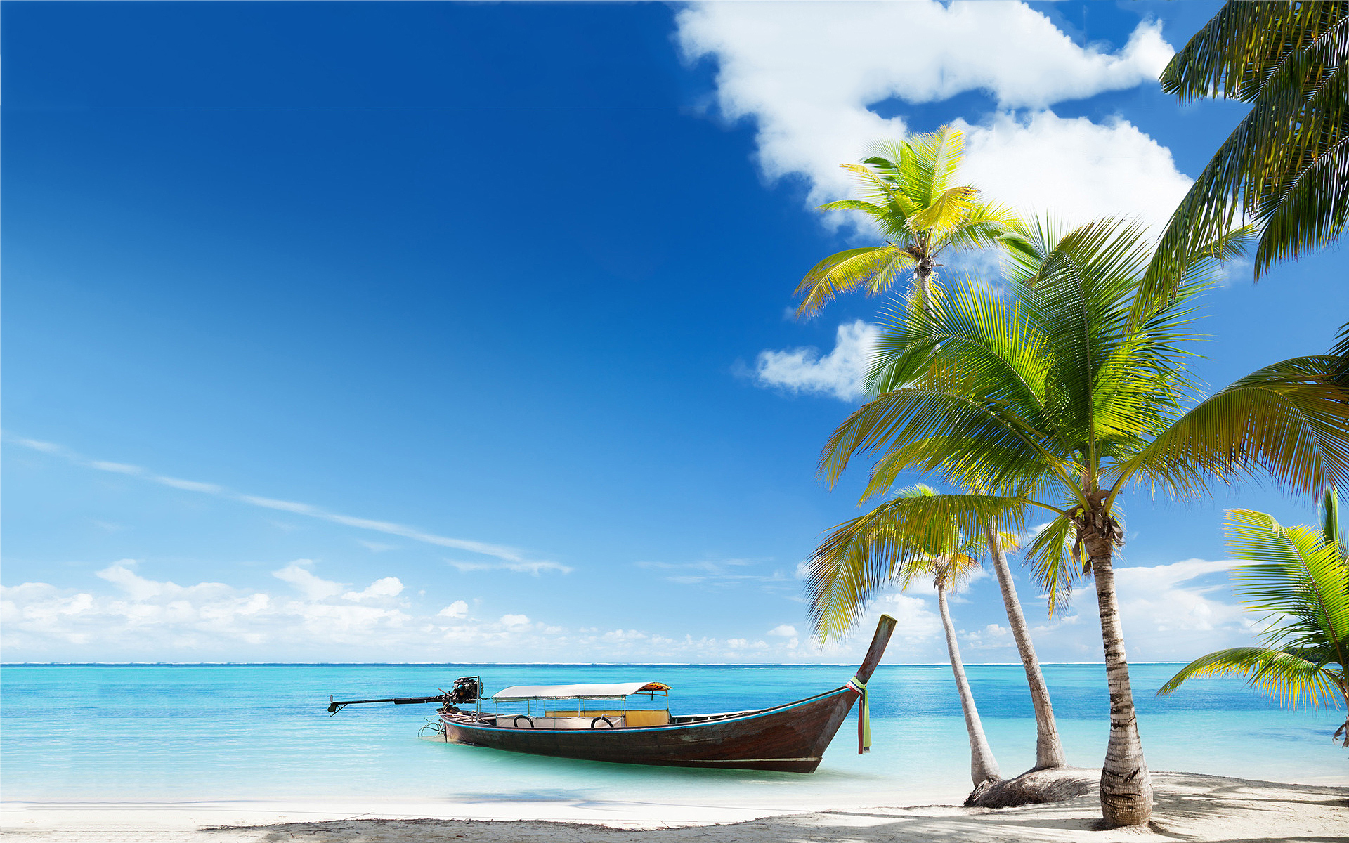 Boat With Tropical Beach Wallpaper Screen