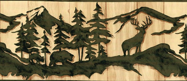 Deer Bear Moose Silhouette Wallpaper Border CLEARANCE QUANTITIES 600x260