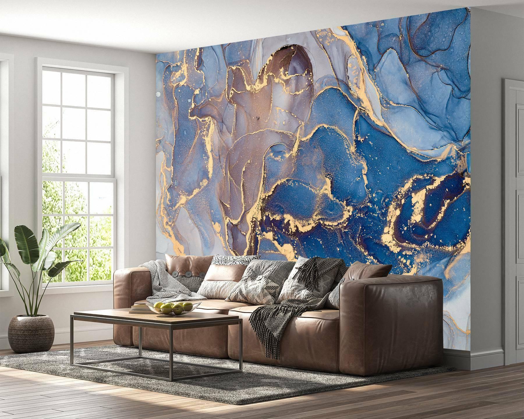 Blue Gold Marble Wallpaper Peel And Stick Wall Arts Online