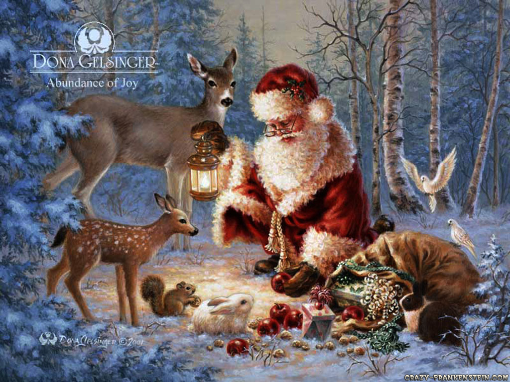 Wallpaper Santa Claus With Animals