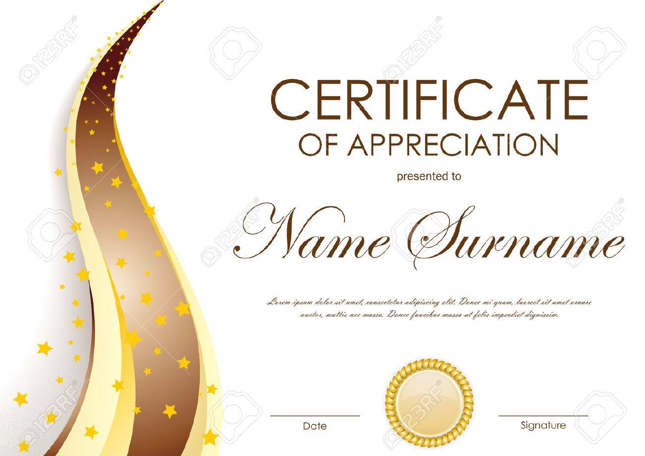 Certificate Of Appreciation Template With Gold And Brown Wavy