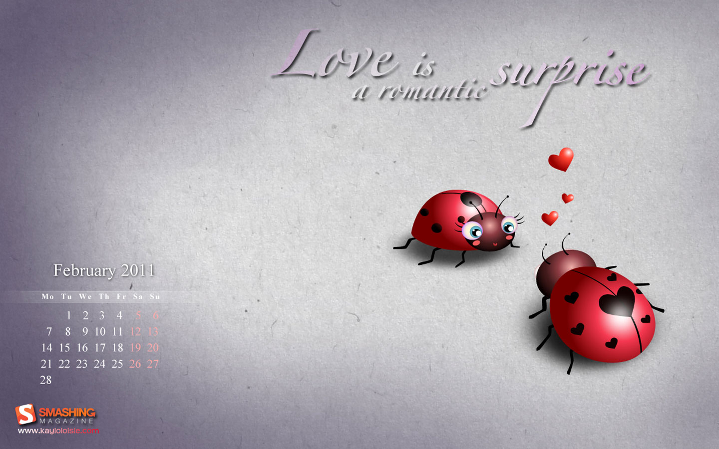 Wallpaper Love Ladybugs February Calendar