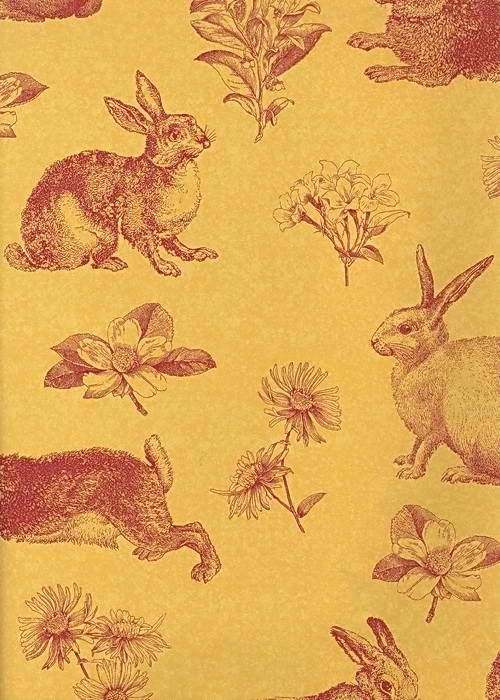 Interior Place Golden Yellow Red At4262 Bunny Toile Wallpaper