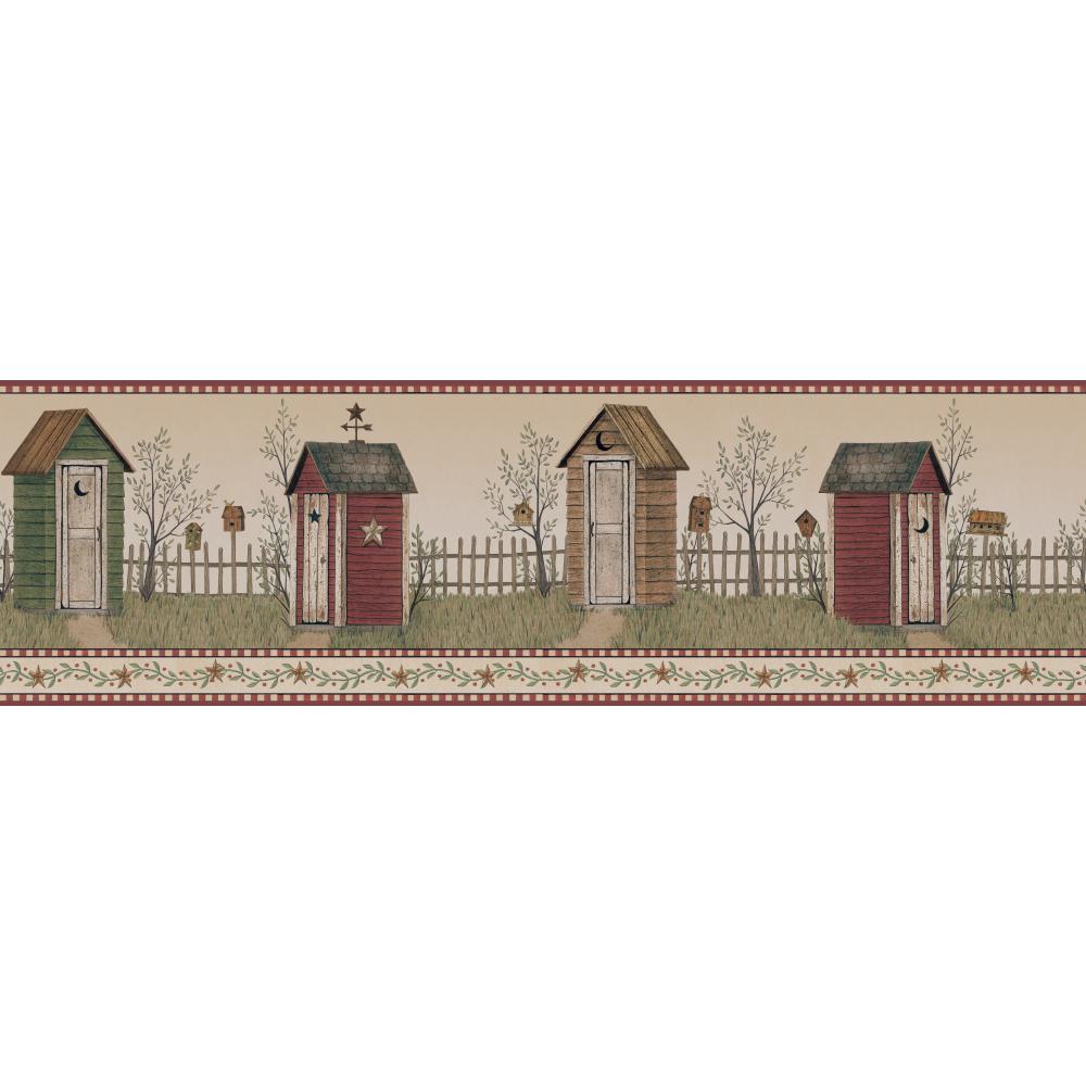Bg1621bd Folk Art Country Outhouse Wallpaper Border