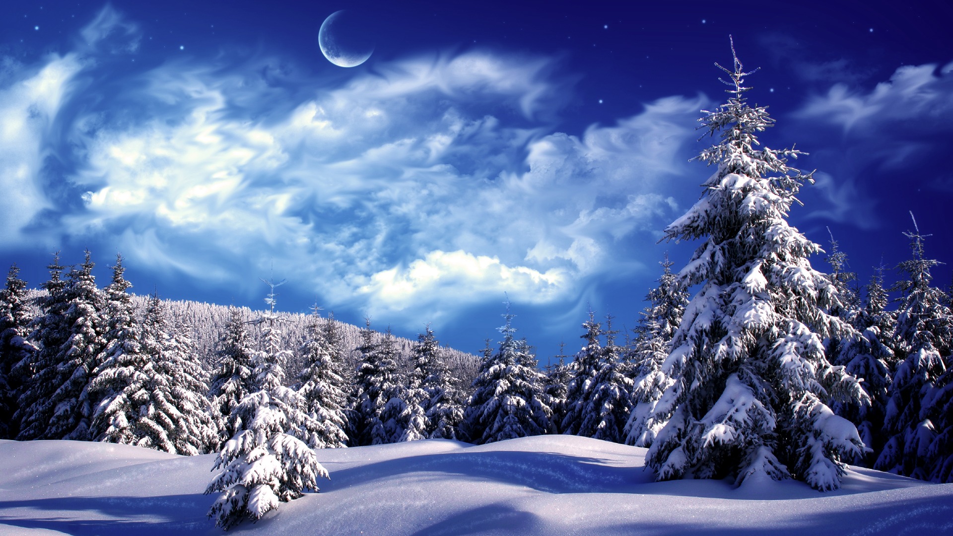 Cloud And Supermoon In Sky Looking For Snow Field Winter Wallpaper