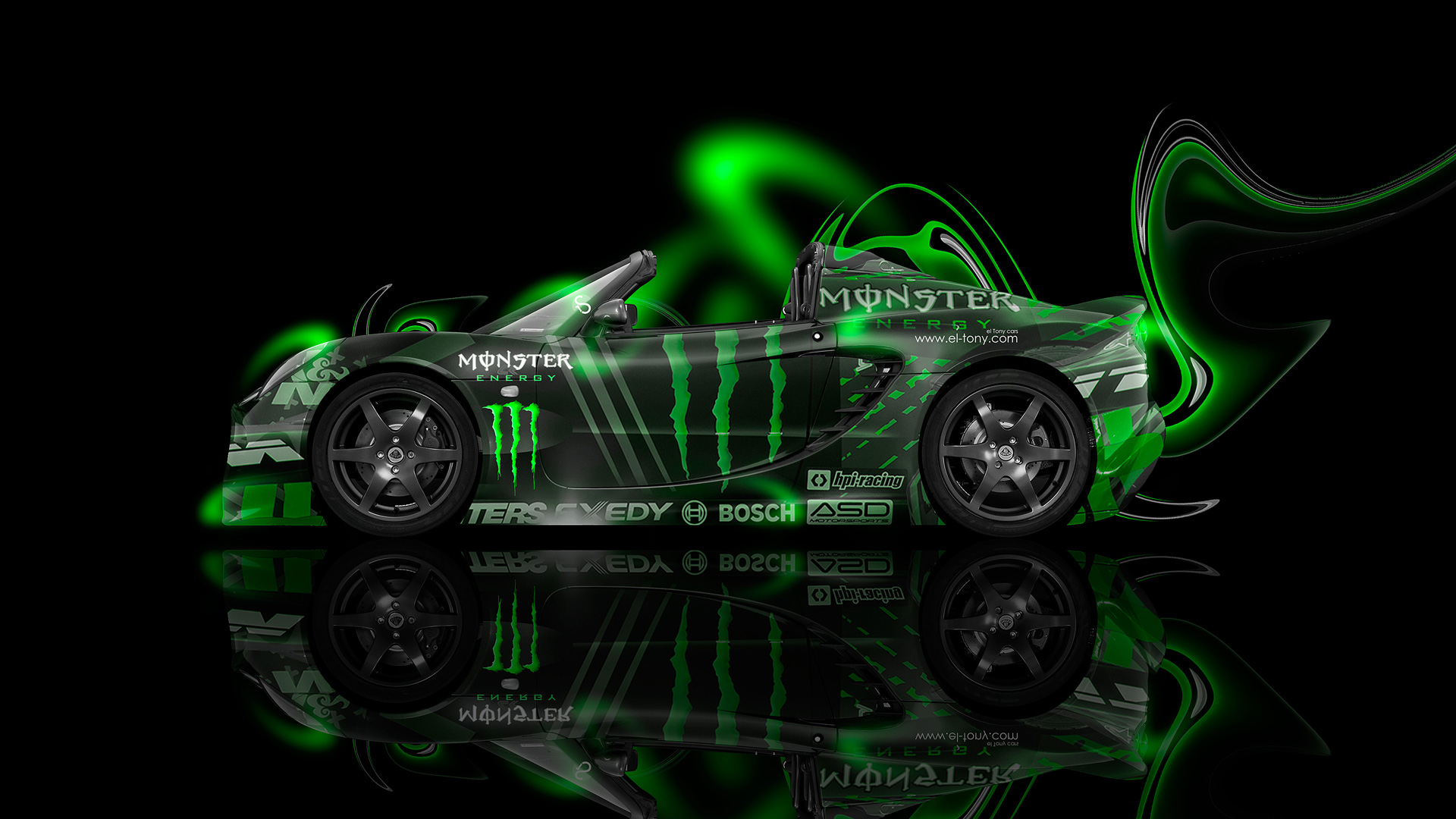 Side Green Neon Plastic Car HD Wallpaper Design By Tony Kokhan