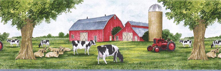 About Country John Deere Tractor Cows Barn Wallpaper Border Try8721