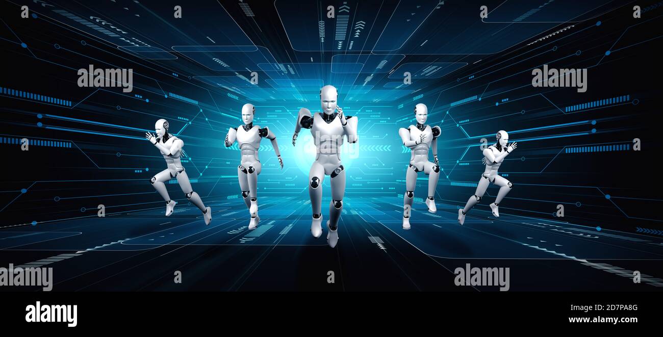 Running robot humanoid showing fast movement and vital energy in