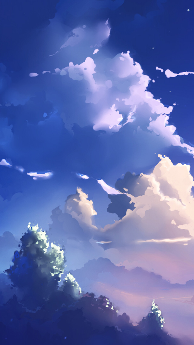 Blue sky with clouds anime style background Vector Image