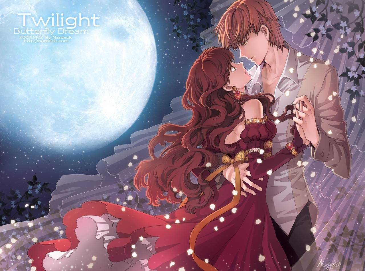 Cute couple in love Romantic wallpaper Anime style characters AI Stock  Illustration  Adobe Stock