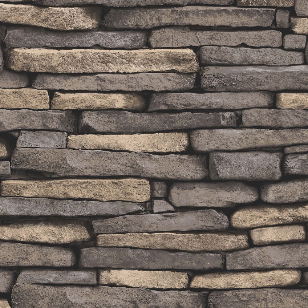 FD31291 Distinctive Brick / Stone Wallpaper Grey / Charcoal Fine Decor
