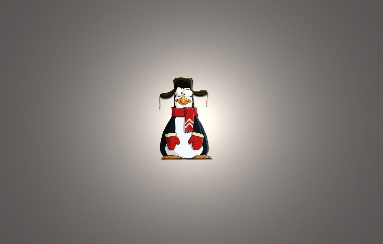 Wallpaper Minimalism Scarf Penguin Light Background Ushanka