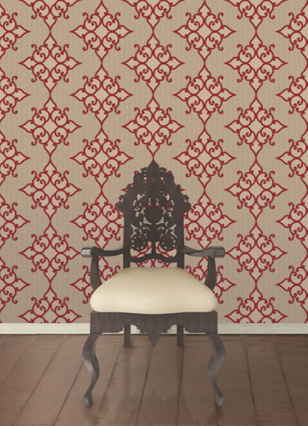 Red Wallpaper Eclectic Dining Room Other Metro By Brewster
