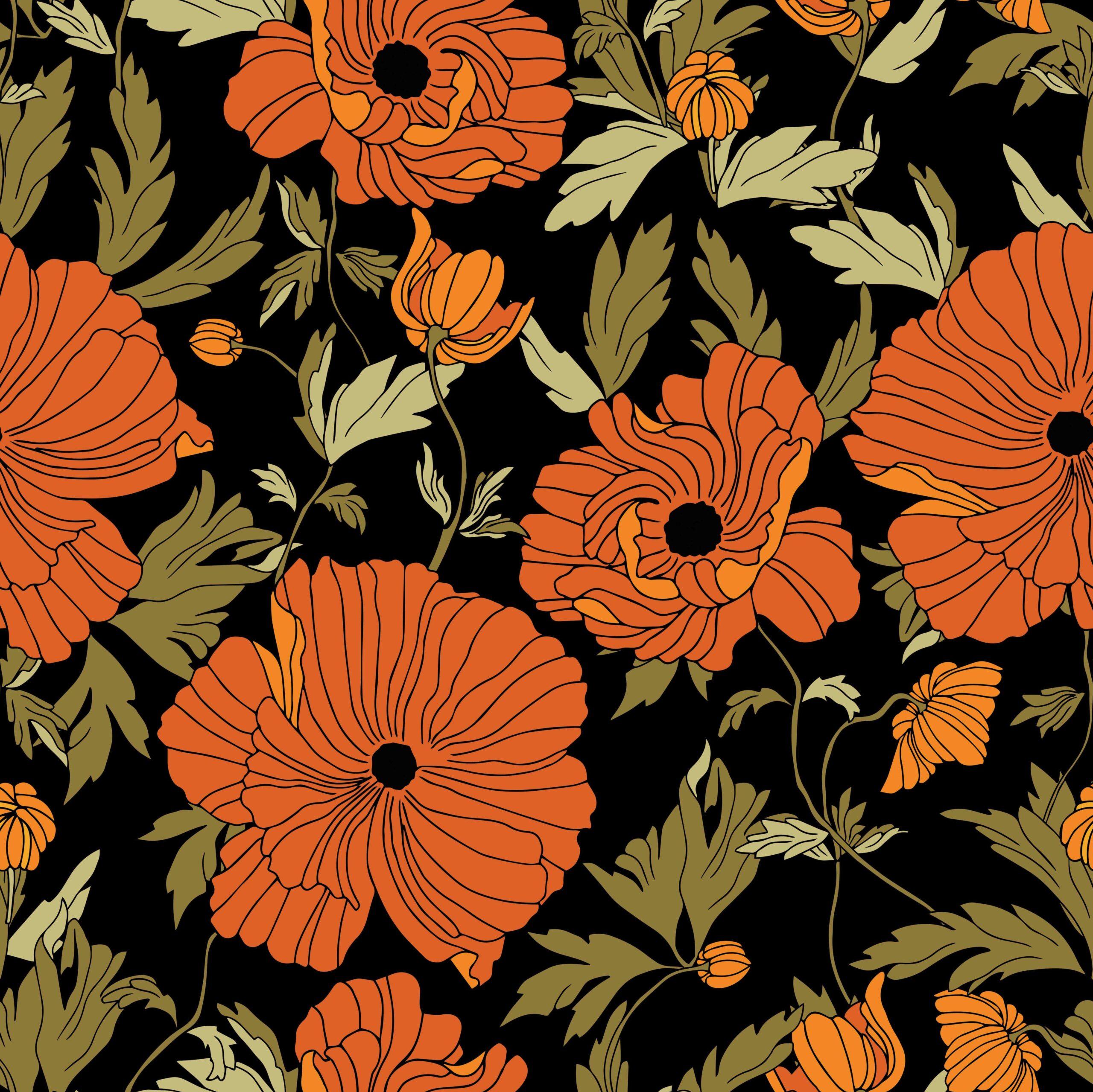 Red and black poppy floral Wallpaper   Peel and Stick or Non Pasted