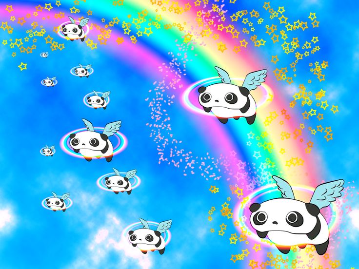 Tare Panda Pink Fluffy Pandicorns Floats On A Rainbow