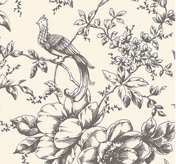 Birds Wallpaper Floral Beige Gray