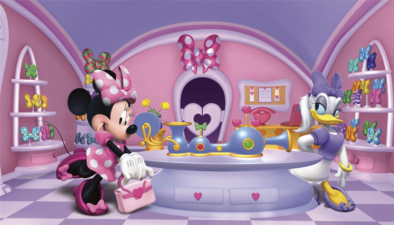 New Xl Minnie Mouse Fashionista Prepasted Wallpaper Mural Pink Purple