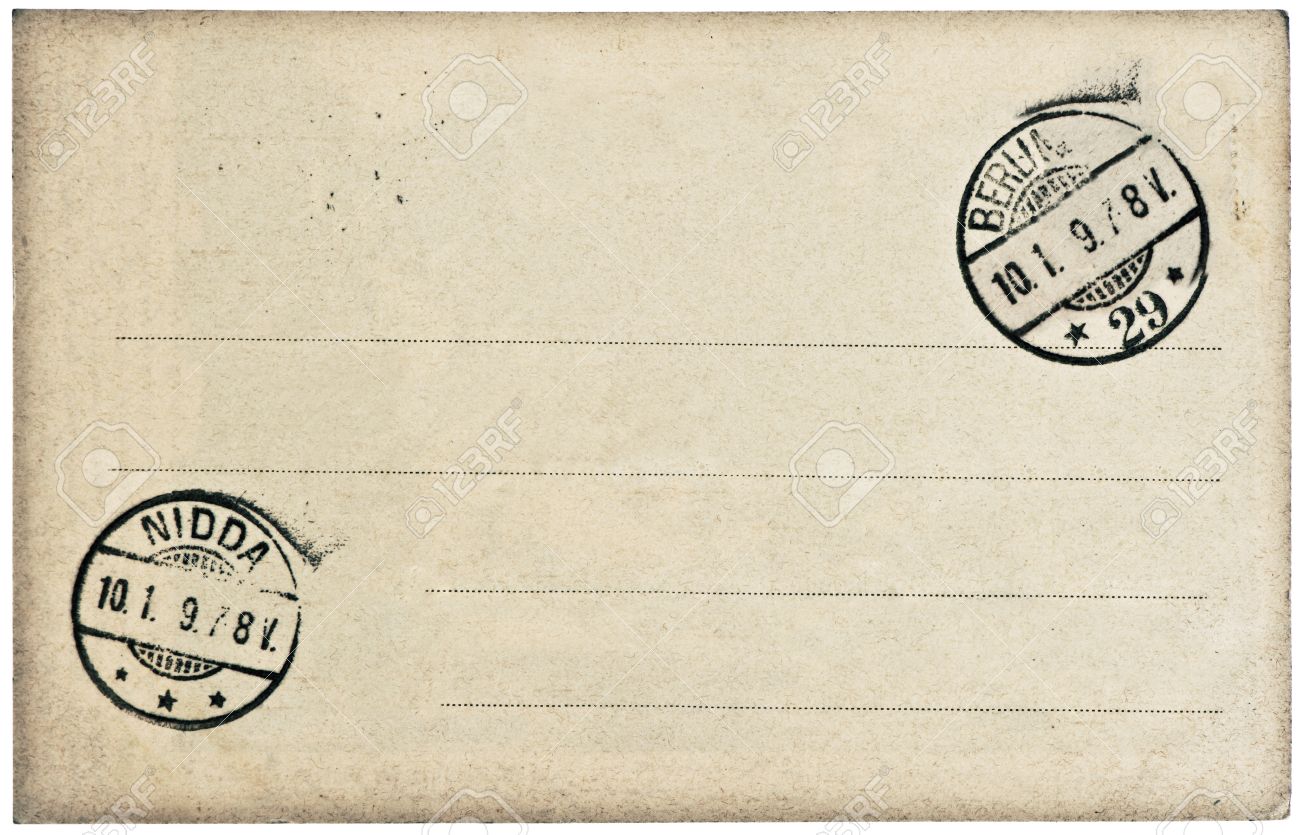 Empty Vintage Postcard Background With Postmark And