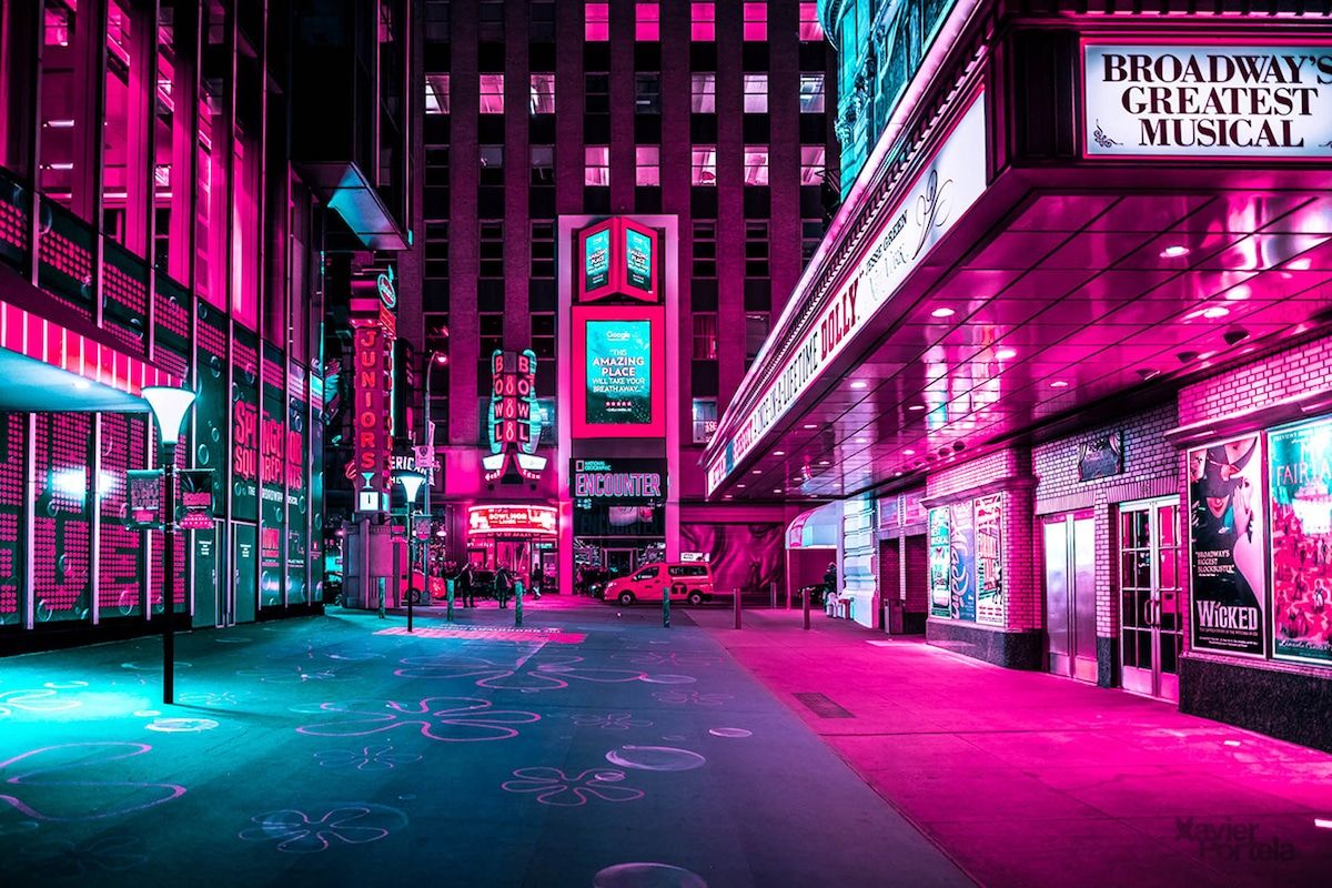 Nighttime Photos Capture Vibrant Pink Glow Of Times Square S Neon Wallpaper