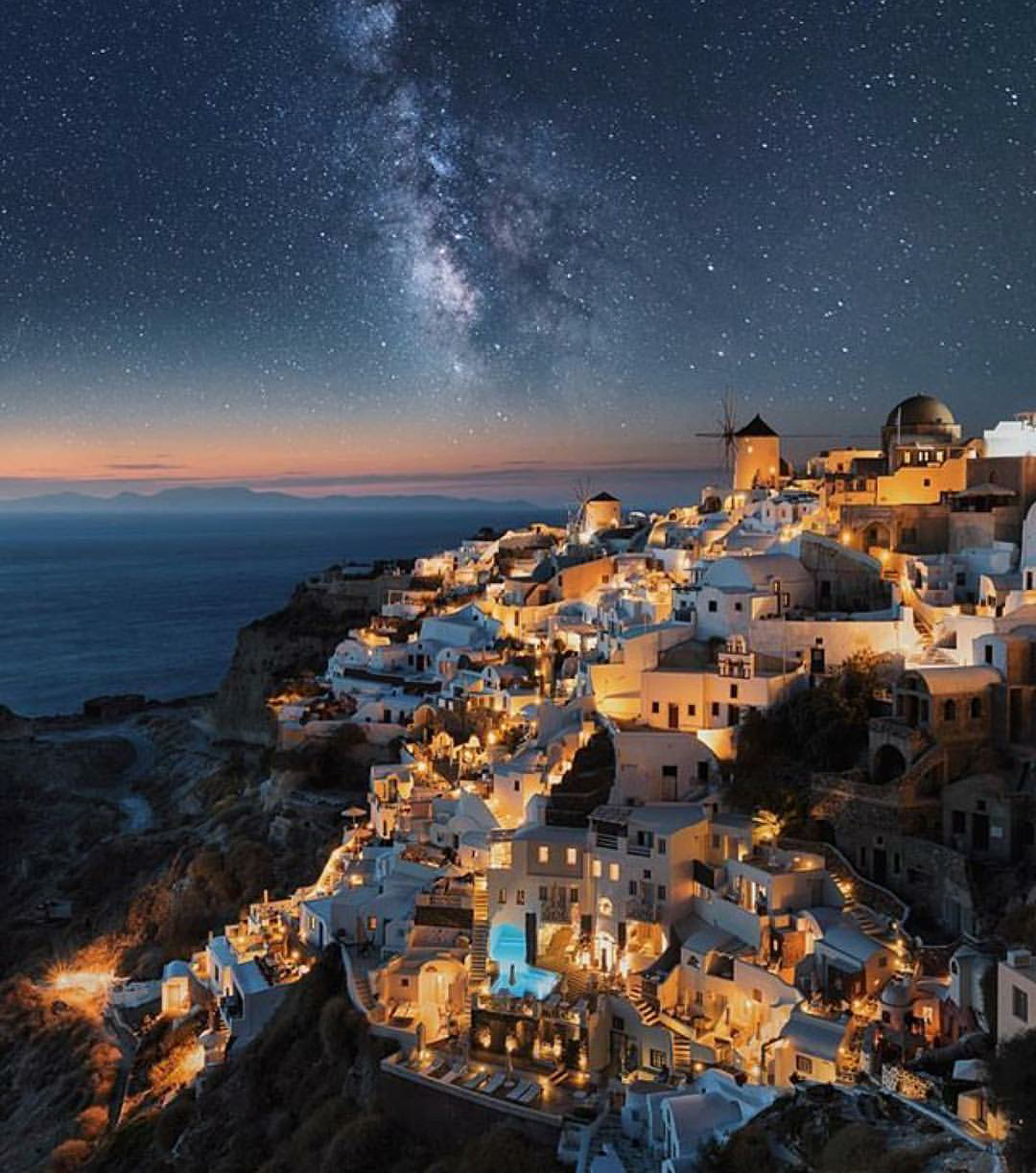 Breathtaking Night Perspective Of Santorini By