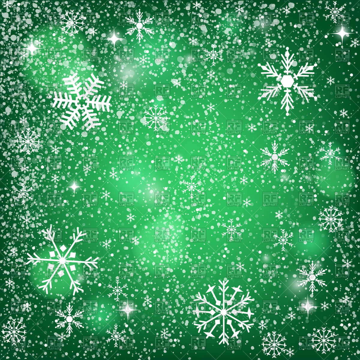 Abstract Green Christmas Background Snowy Pattern With Snowflakes