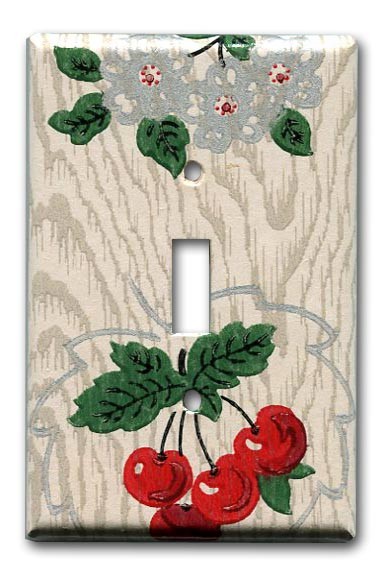 Cherries and Blossoms 1940s Vintage Wallpaper Switch by Fondue